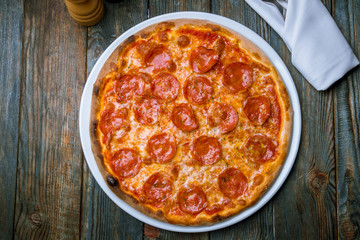 Pepperoni pizza on plate