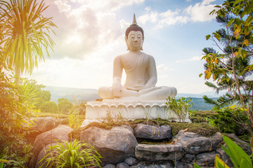 garden buddha statue / the buddha statue white on the rock hill