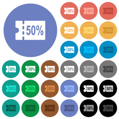 50 percent discount coupon round flat multi colored icons