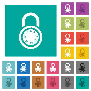Locked round combination lock square flat multi colored icons