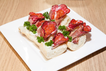 snacks, Slices of bread with prosciutto hamon
