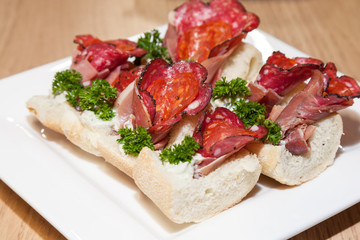 snacks, Slices of bread with prosciutto hamon