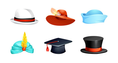 vector set of color funny cartoon hats for different characters
