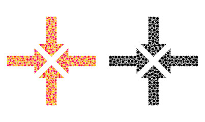 Obraz premium Dotted compress arrows mosaic icons. Vector compress arrows pictograms in colorful and black versions. Collages of different spheric dots.