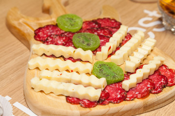 snacks, table with cheese and salami