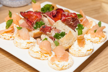 Canapes with smoked salmon and cream cheese 