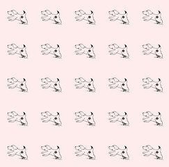 Cute, cheerful and joyful puppy runs. Pattern hand-drawing on a pink background