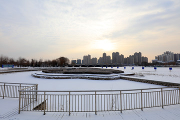 urban architectural landscape in the snow, china