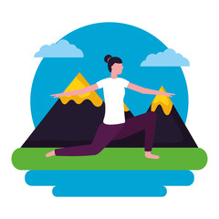 woman practicing yoga outdoors scene