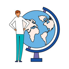 man with school globe