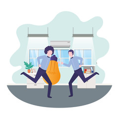 businessmen with lightbulb in living room