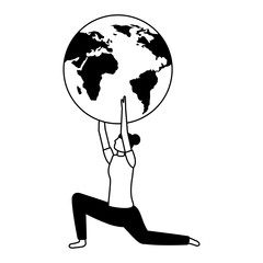 sport woman holding world map