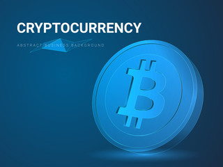 Abstract modern business background vector depicting cryptocurrency sin shape of a bitcoin on blue background.