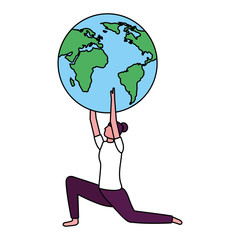 sport woman holding world map