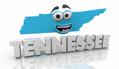 Tennessee TN State Map Cartoon Face Word 3d Illustration