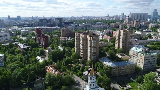 Panoramic aerial views of Moscow from the drone