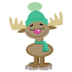Moose cartoon character wearing a stocking cap