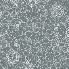 Ethnic floral zentangle, doodle background pattern in vector. Henna paisley mehndi tribal design element. Black and white pattern for coloring book for adults and kids