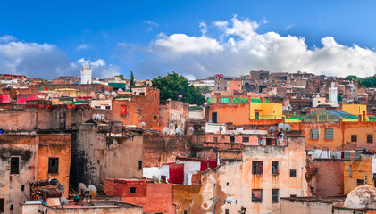 Fototapeta premium Beautiful street of old medina in Fes, Morocco