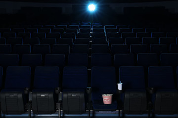 View of empty cinema with comfortable chairs
