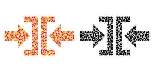 Dot press horizontal direction mosaic icons. Vector press horizontal direction icons in colorful and black versions. Collages of casual round elements.