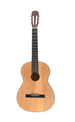 Obraz premium Acoustic guitar on white background, top view