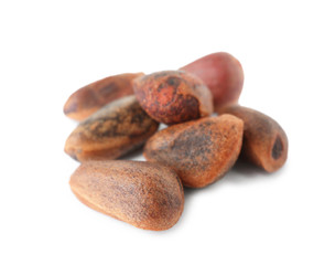 Pine nuts on white background. Healthy snack