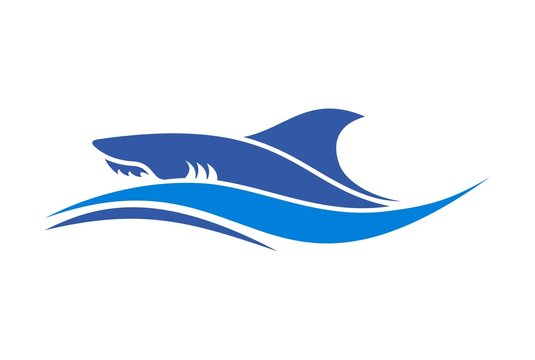 shark on waves blue sea logo icon