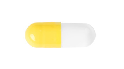 Pill on white background, top view. Medical care and treatment