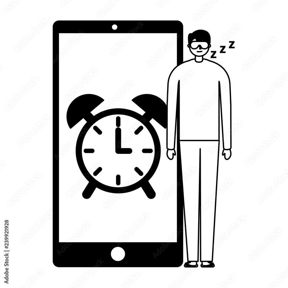 Poster man sleeping mobile clock alarm