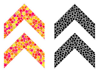 Dotted shift up mosaic icons. Vector shift up icons in colorful and black versions. Collages of arbitrary spheric dots. Vector collages of shift up icons formed of arbitrary small spheres.