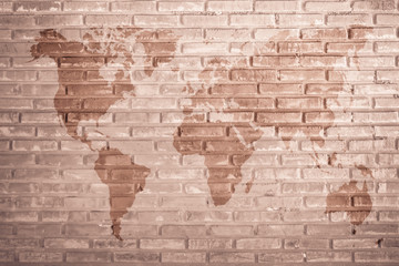 World map vintage pattern for Black and white brick wall texture background / Wall texture background flooring interior rock stone old pattern clean concrete grid uneven bricks design stack.