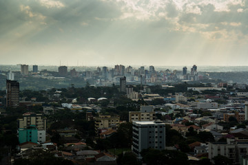 View of city and sunbeans