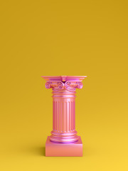 Gold pink roman greek column in studio lighting. Podium display mock up, 3D render illustration.