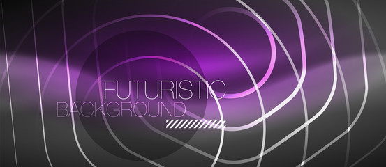 Black and glowing color lines neon design, magin techno template background