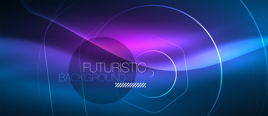 Neon glowing lines, magic energy space blue light concept, abstract background wallpaper design