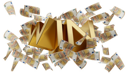 bold golden win with 50 euro banknotes 3d-illustration