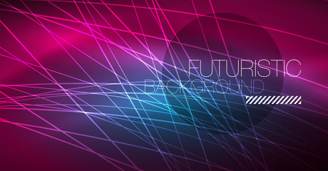 Digital technology abstract background - neon geometric design. Abstract glowing lines. Colorful techno background. Futuristic shape.