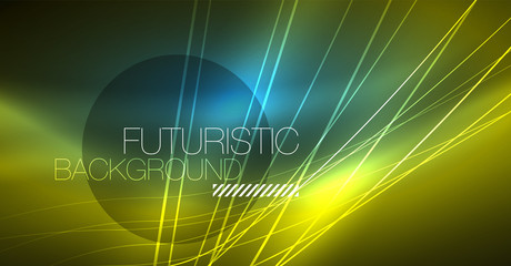 Neon glowing magic background, neon banner, night sky wallpaper. Magic light effect. Christmas abstract pattern.
