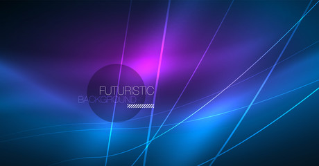 Neon glowing magic background, neon banner, night sky wallpaper. Magic light effect. Christmas abstract pattern.