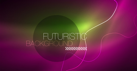 Abstract shiny glowinng color wave design element on dark background - science or technology concept
