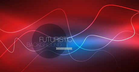 Glowing abstract wave on dark, shiny motion, Christmas and New Year magic space light. Techno abstract background