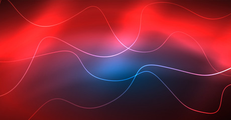 Glowing abstract wave on dark, shiny motion, Christmas and New Year magic space light. Techno abstract background