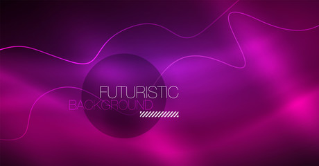 Abstract shiny glowinng color wave design element on dark background - science or technology concept