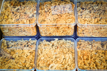 dried shredded pork in box in street food / Food preservation dry pork