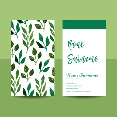 creative watercolor leaves business card template design