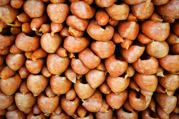 pile of chinese sausage background / Chinese Pork Sausages (Gun-chiang) in street food