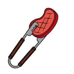 barbecue tongs with meat steak