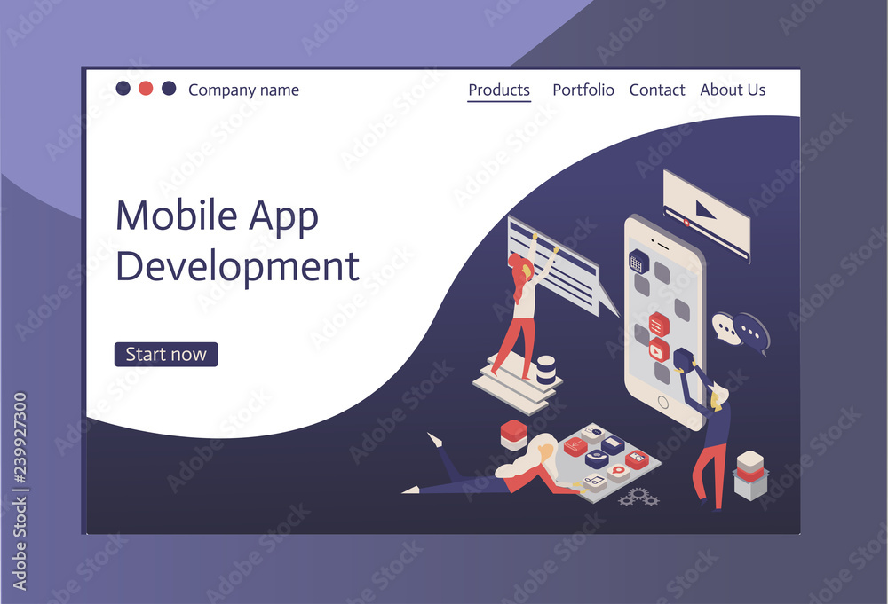 Wall mural modern flat design isometric concept of app development for website and mobile website. landing page