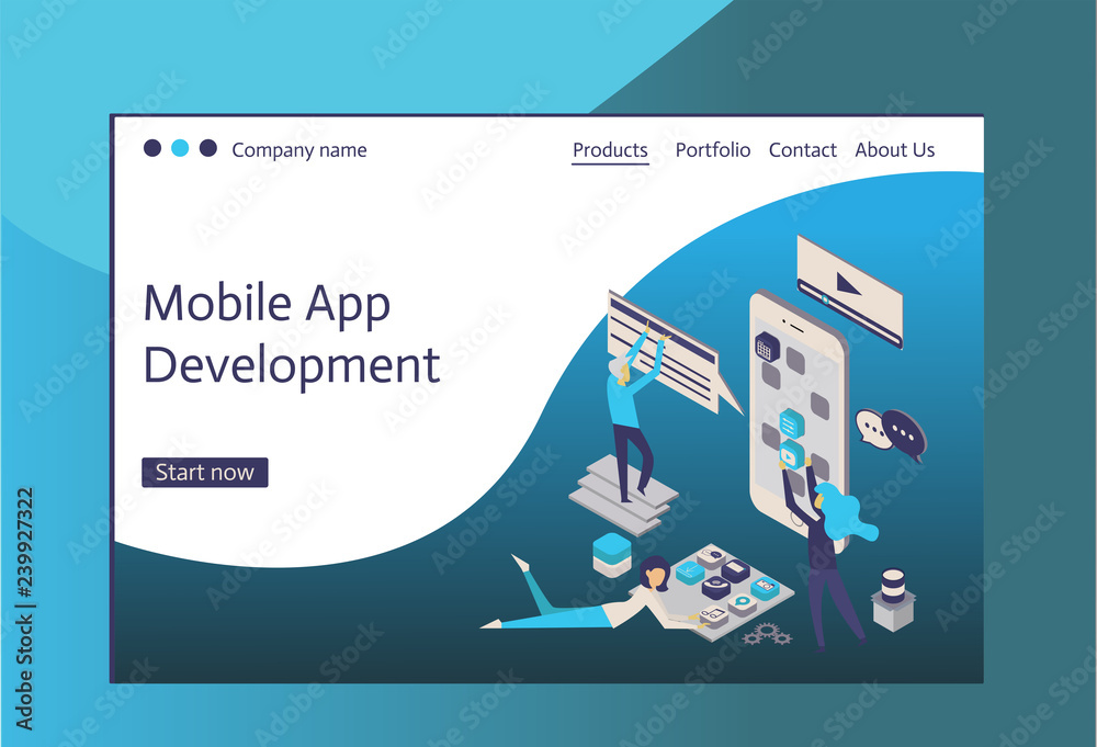 Wall mural modern flat design isometric concept of app development for website and mobile website. landing page